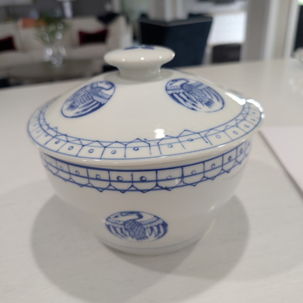 Blue and White Ceramic Lidded Bowl